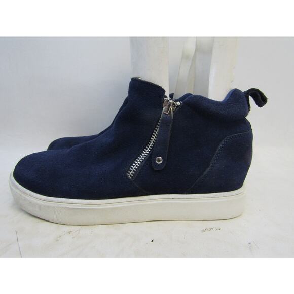 Steve Madden Womens Size 6.5 Blue Suede Wedge Ankle Fashion Boot Bootie - Picture 1 of 11